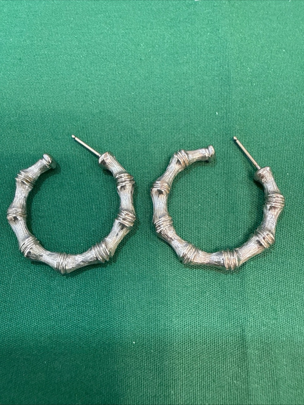 Silver Bamboo-Style Hoop Earrings - Women Jewelry 106D